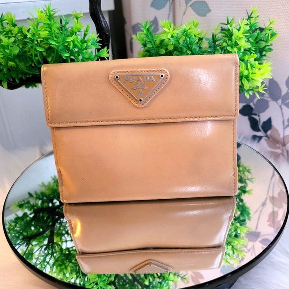 Prada Handbags - EUC PRADA Authentic  Beige Leather Trifold Wallet